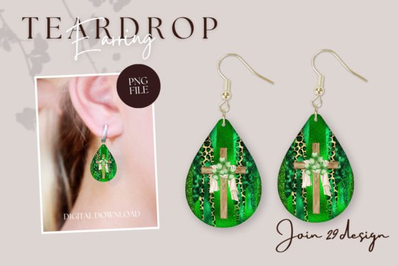 St Patrick Cross Jesus Teardrop Earring Graphics for Crafts